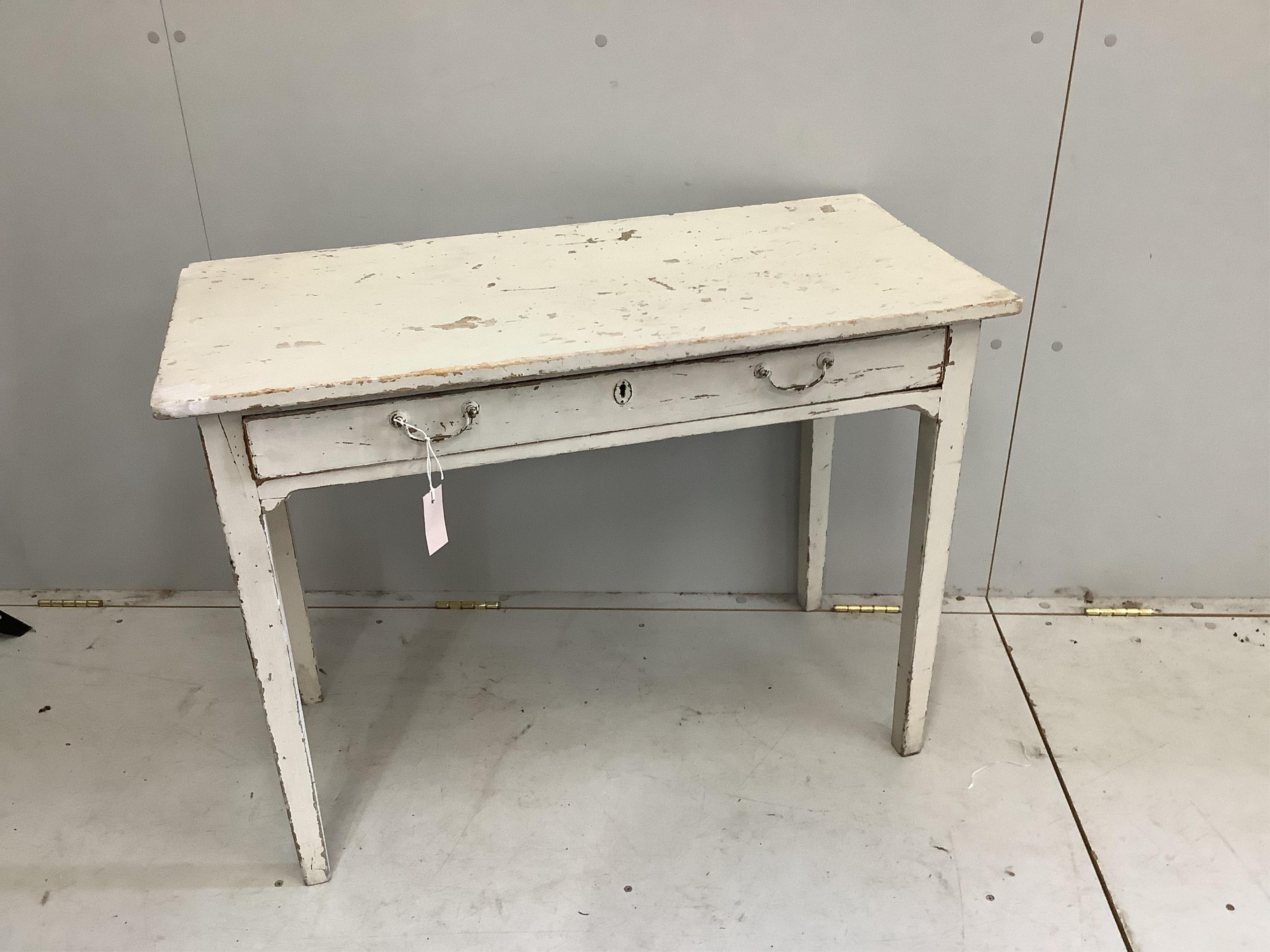 A later painted mahogany side table, width 91cm, height 69cm. Condition - poor